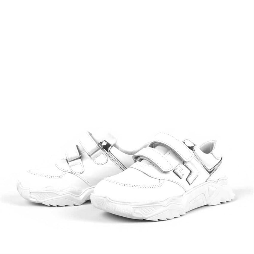 Rakerplus® Hakiki Deri Kalın Tabanlı Beyaz Kız Çocuk Spor Ayakkabı