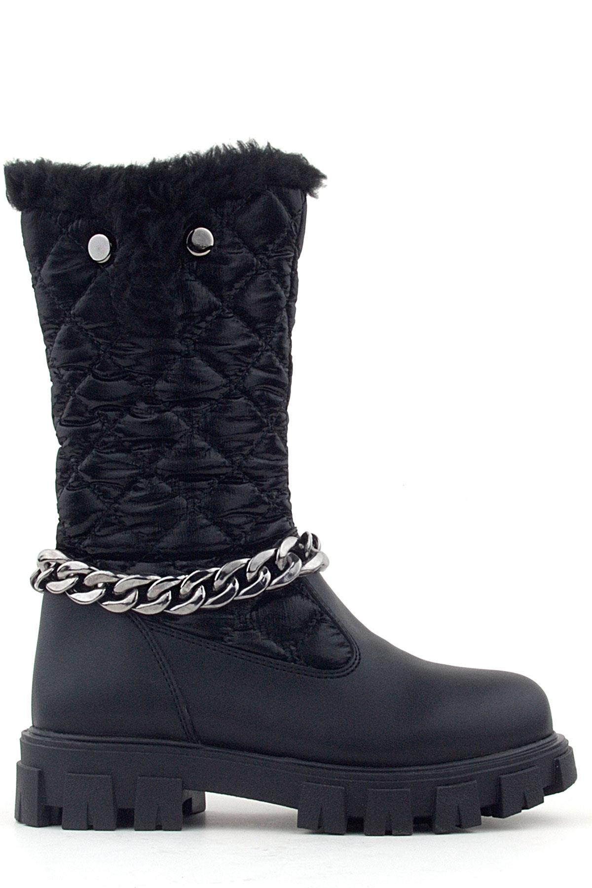 Rakerplus Black Long Zipper Chain Detailed Girls Rain Boots
