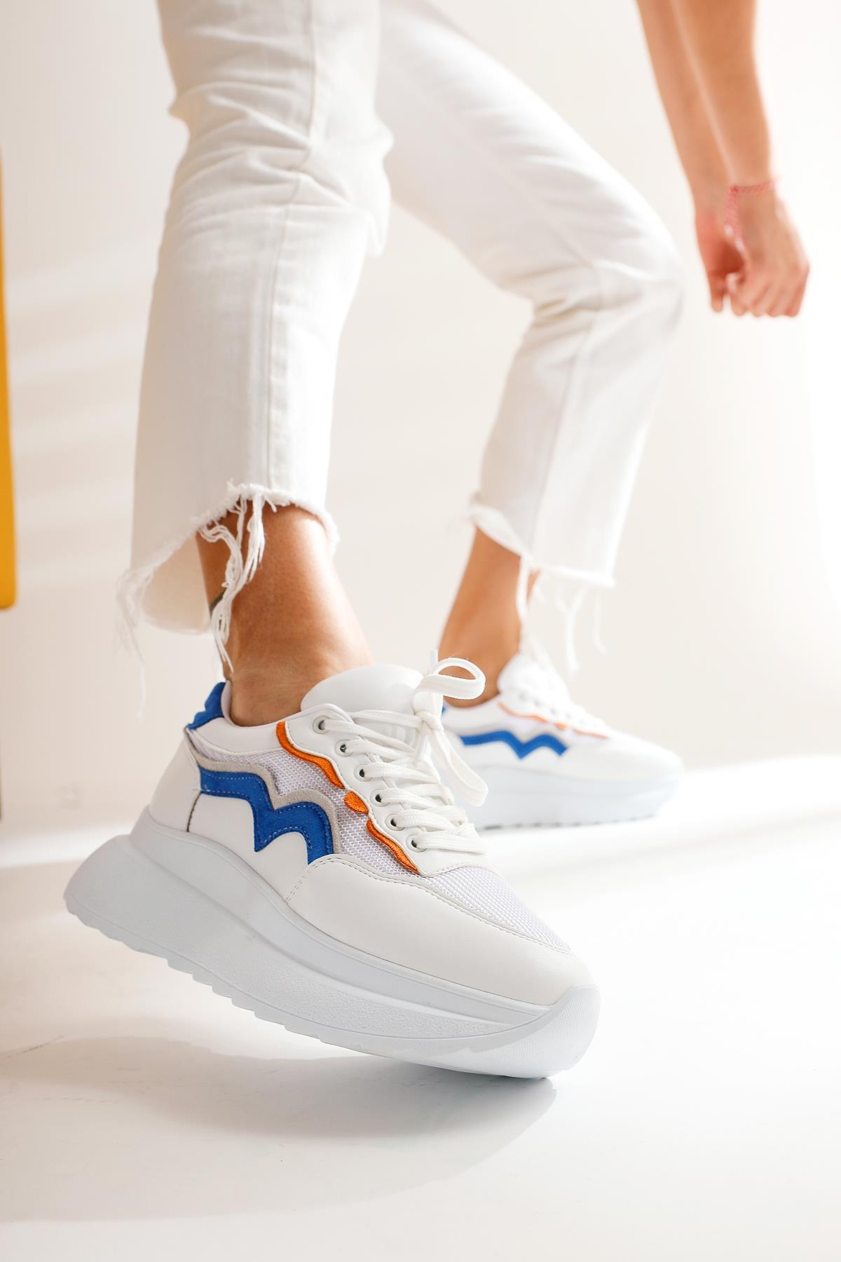 Vanna Beyaz Mavi Kalın Tabanlı Spor Kadın Ayakkabı
