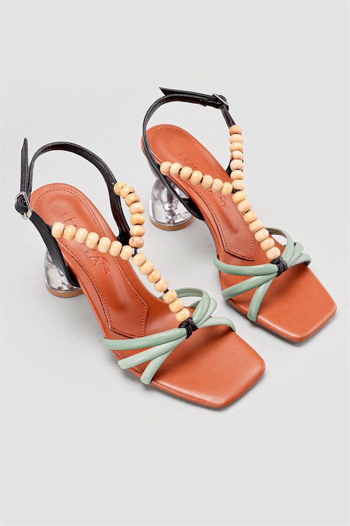 Christie Taba Ahşap Detaylı Şeffaf Topuklu Sandalet