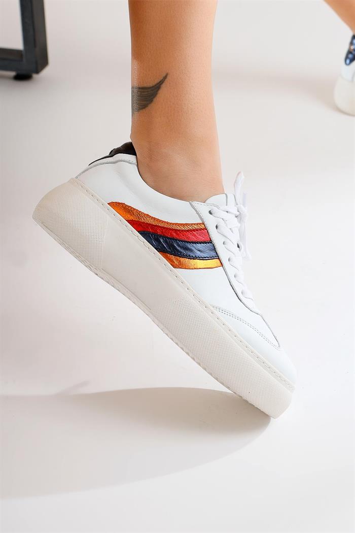 Hakiki Deri Smita Beyaz Sneakers Spor Ayakkabı