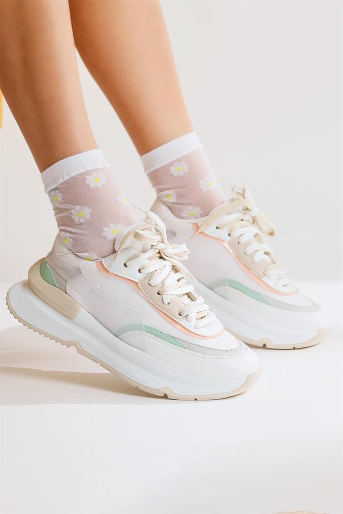 Luam Beyaz Bej Sneakers Spor Ayakkabı