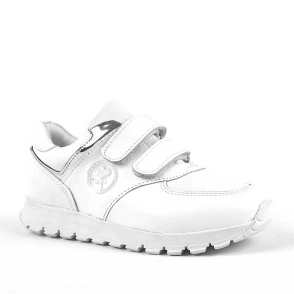 Kız Çocuk Günlük & Spor Ayakkabı Raker® Hakiki Deri Ortopedik Beyaz Cırtlı Kız Çocuk Spor Ayakkabı R3811-BG-M