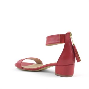 Kırmızı Bilek Bantlı Fermuarlı Alçak Topuk Kadın Ayakkabı
