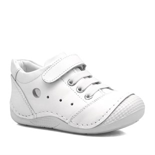 Beyaz Hakiki Deri Ortopedik Cırtlı Yazlık Erkek Bebek Spor Ayakkabı-Patik