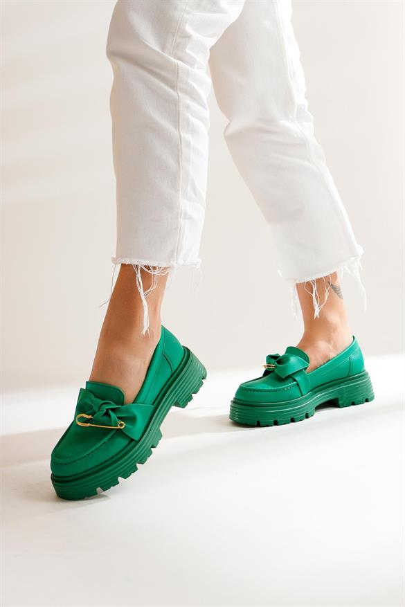 Clarisa Yeşil Fiyonk Detaylı Oxford Ayakkabı