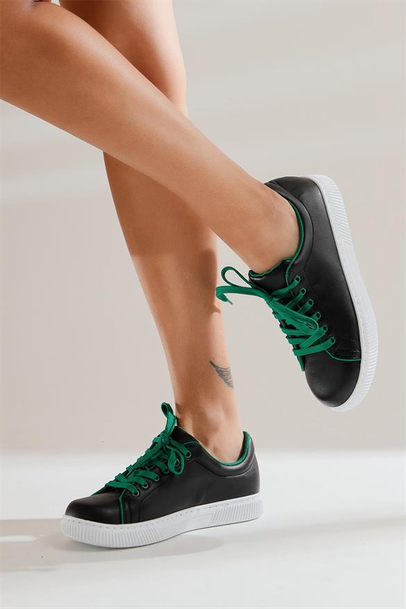 Edwina Siyah Yeşil Bağcıklı Sneaker
