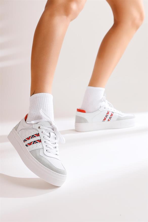 Hakiki Deri Amita Beyaz Sneakers Spor Ayakkabı