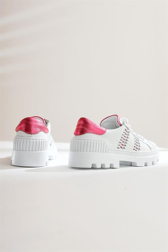Hakiki Deri Keitha Beyaz Bağcıklı Sneakers Spor Ayakkabı