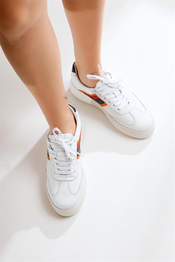 Hakiki Deri Smita Beyaz Sneakers Spor Ayakkabı