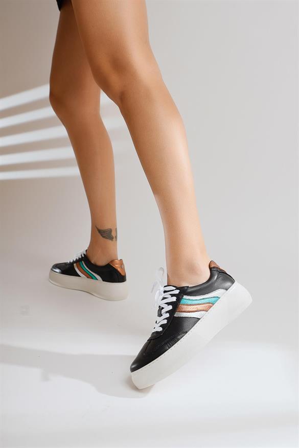 Hakiki Deri Smita Siyah Sneakers Spor Ayakkabı