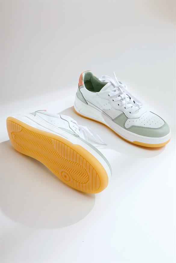 Hakiki Deri Vasty Beyaz Yeşil Sneakers Spor Ayakkabı