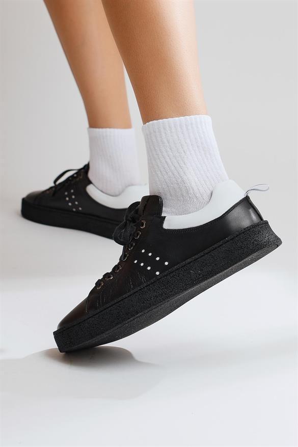 Hakiki Deri Willy Siyah Sneakers Spor Ayakkabı