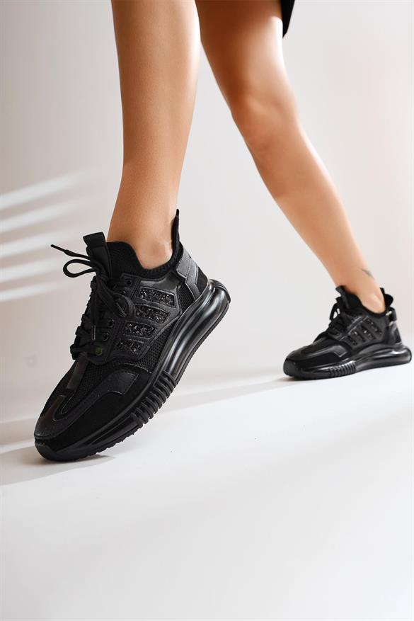Helvy Siyah Taşlı Sneakers Spor Ayakkabı