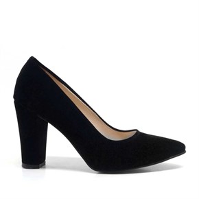 Siyah Süet Kalın Topuklu Kadın Ayakkabı