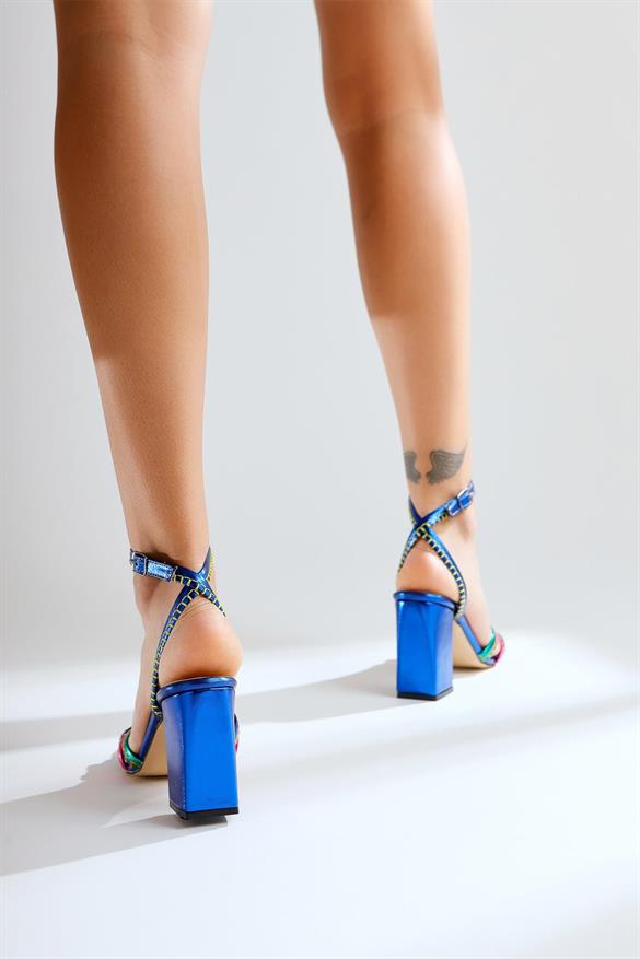 Lennie Mavi Kalın Topuklu Sandalet