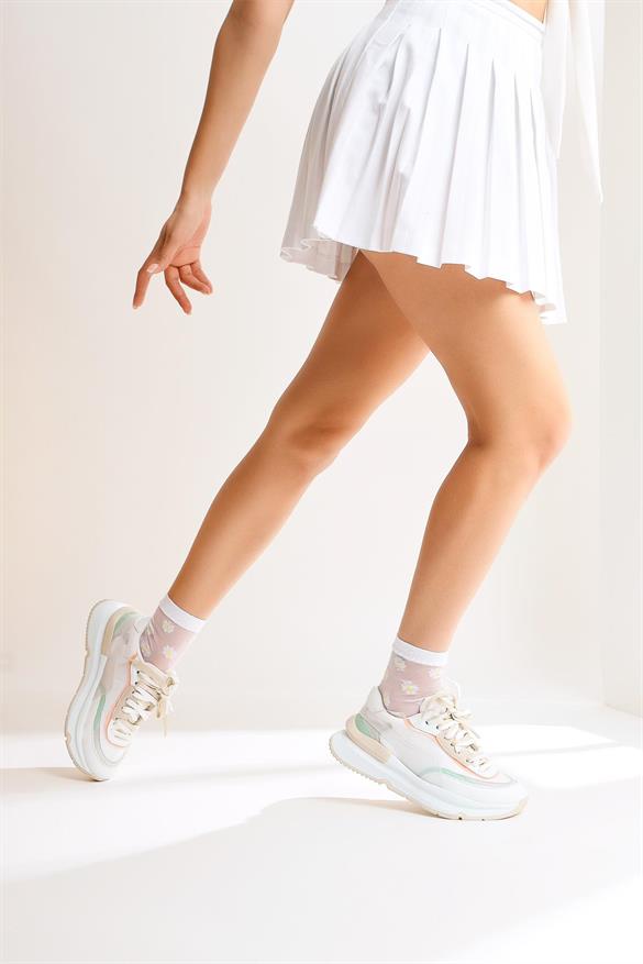 Luam Beyaz Bej Sneakers Spor Ayakkabı