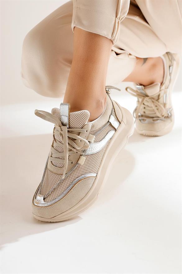 Luann Bej Taş Detaylı Bağcıklı Sneakers Spor Ayakkabı