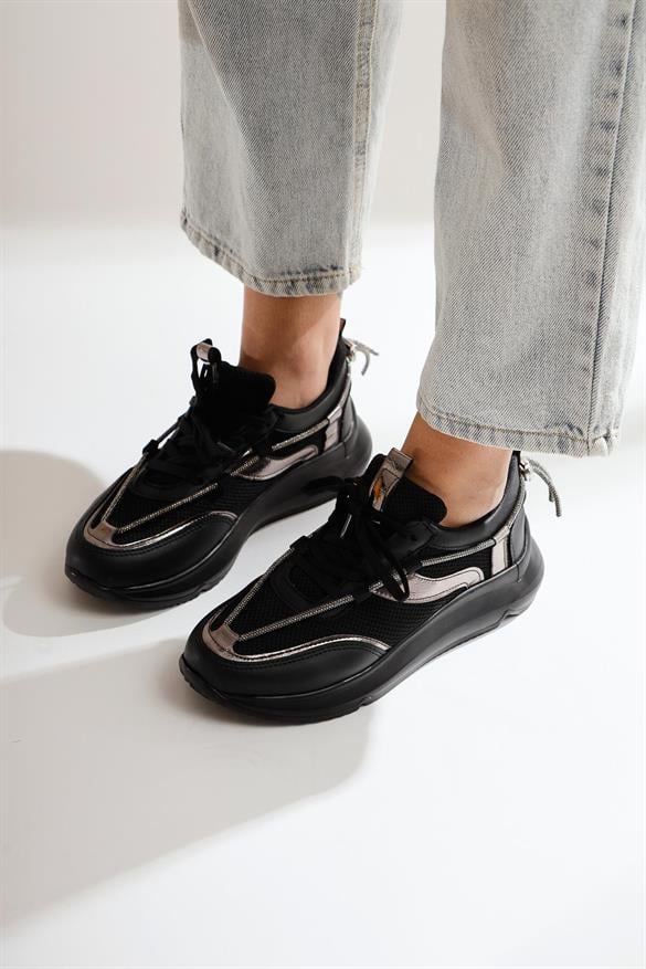 Luann Siyah Taş Detaylı Bağcıklı Sneakers Spor Ayakkabı