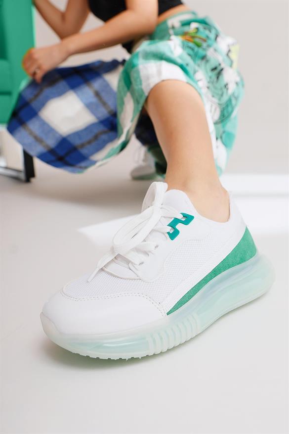 Lyse Beyaz Yeşil Bağcıklı Spor Ayakkabı