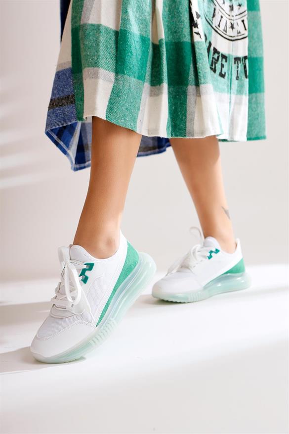 Lyse Beyaz Yeşil Bağcıklı Spor Ayakkabı