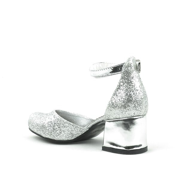 Sarıkaya Merida Gümüş Kalın Topuklu Kız Çocuk Topuklu Ayakkabı