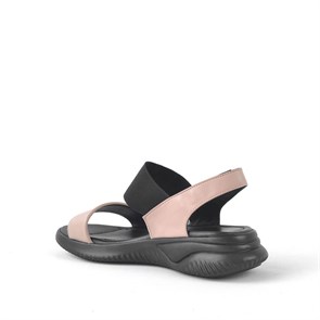 Kadın Terlik & Sandalet Hakiki Deri Siyah Pembe Lastikli Kalın Taban Kadın Sandalet KSA130-SP