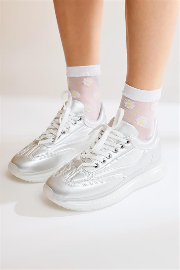 Nelda Gümüş Bağcıklı Sneakers Spor Ayakkabı