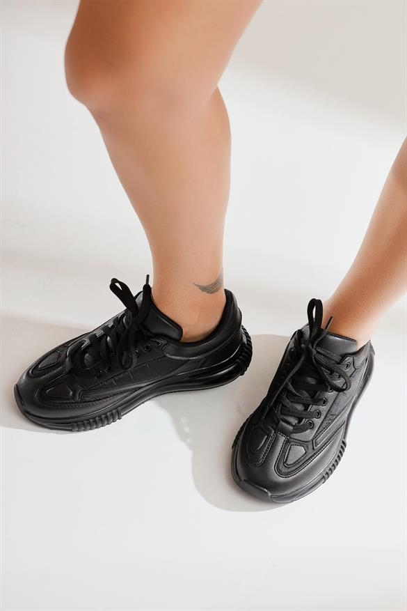 Nelda Siyah Bağcıklı Sneakers Spor Ayakkabı