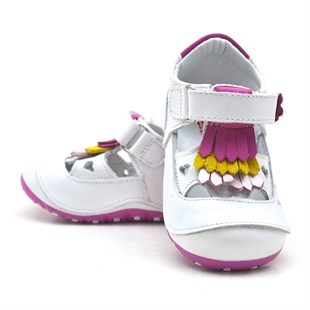 Nino Hakiki Deri Ortopedik Cırtlı Beyaz Yazlık İlk Adım Ayakkabı