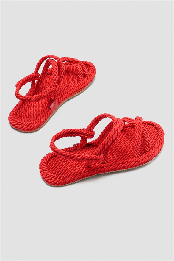 Pauletta Kırmızı Halat Detaylı Sandalet