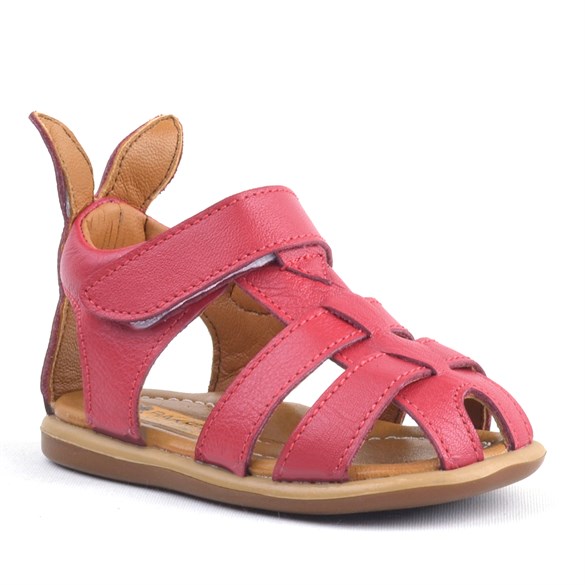 Rakerplus Rakerplus Bunny Hakiki Deri Kırmızı Cırtlı Bebek Sandalet