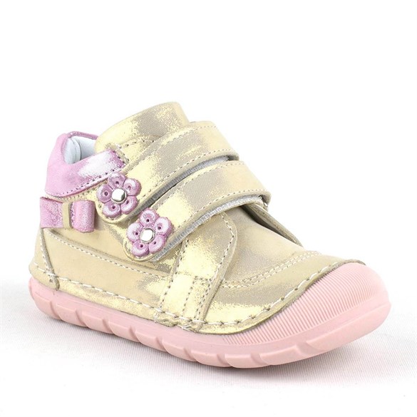 Rakerplus Hakiki Deri Altın Simli İlk Adım Kız Bebek Ayakkabısı