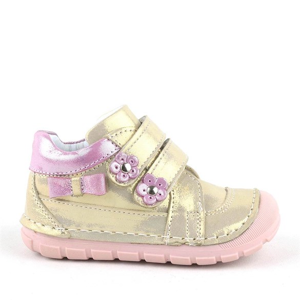 Rakerplus Hakiki Deri Altın Simli İlk Adım Kız Bebek Ayakkabısı