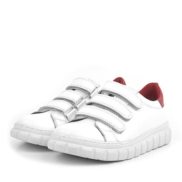 Rakerplus Hakiki Deri Beyaz Kırmızı Cırtlı Çocuk Günlük Spor Okul Ayakkabı