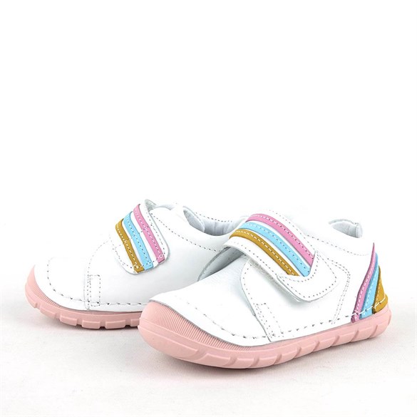 Rakerplus Hakiki Deri Beyaz Tek Cırtlı İlk Adım Kız Bebek Ayakkabısı