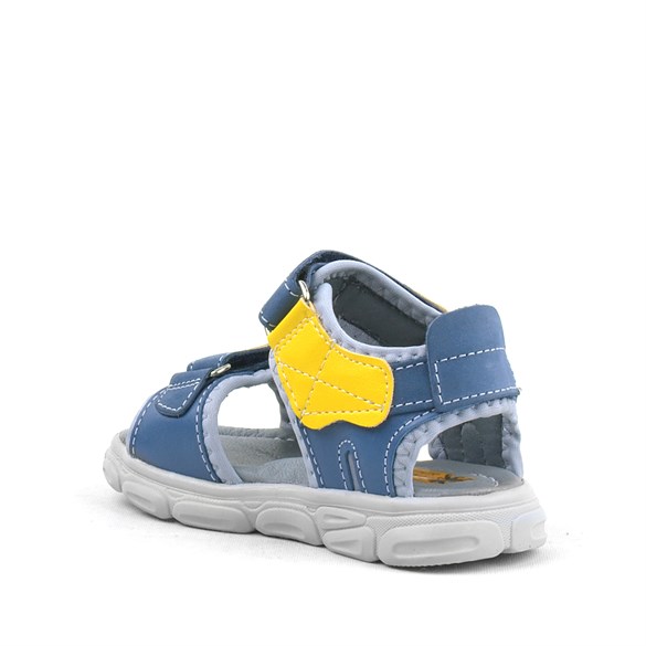 Rakerplus Hakiki Deri Mavi-Sarı Cırtlı Bebek Sandalet