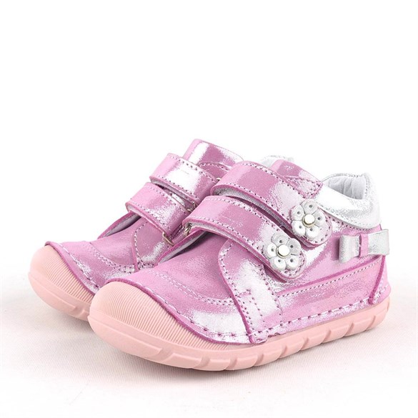 Rakerplus Hakiki Deri Pembe Simli İlk Adım Kız Bebek Ayakkabısı