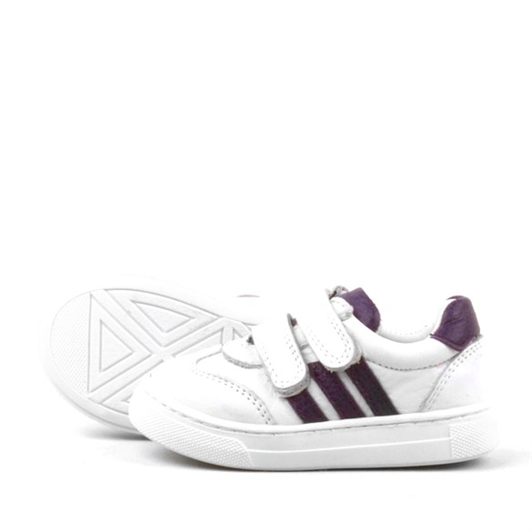 Rakerplus Rakerplus Paw Hakiki Deri Beyaz-Mor Cırtlı Bebek Spor Ayakkabı Sneaker