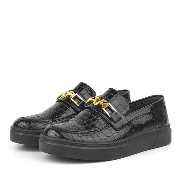 Rakerplus Siyah Rugan Tokalı Loafer Çocuk Klasik Ayakkabı