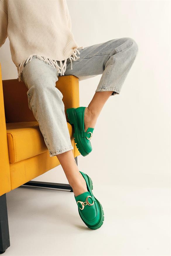 Renia Yeşil Toka Detaylı Oxford Ayakkabı