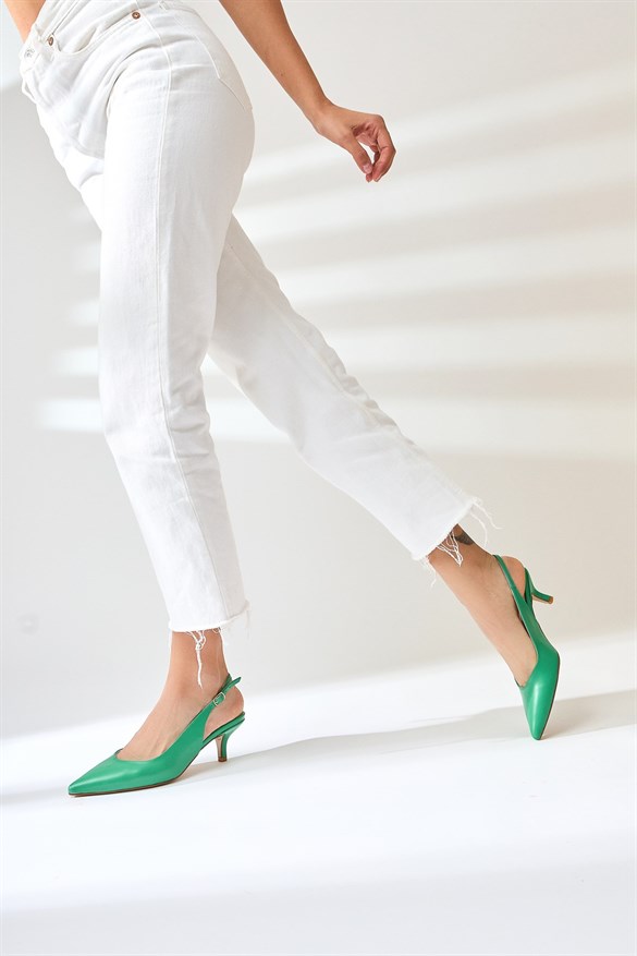 Ressie Yeşil Sivri Burunlu Topuklu Ayakkabı