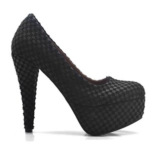 Siyah Süet Tüylü Platform Topuk Kadın Ayakkabı