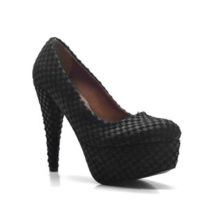 Siyah Süet Tüylü Platform Topuk Kadın Ayakkabı