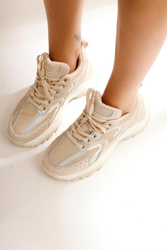 Teresa Bej Bağcıklı Kalın Tabanlı Sneakers