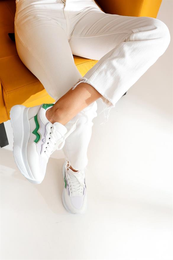 Vanna Beyaz Yeşil Kalın Tabanlı Spor Ayakkabı