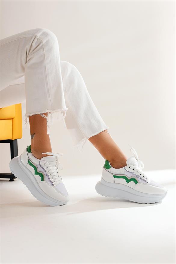 Vanna Beyaz Yeşil Kalın Tabanlı Spor Ayakkabı