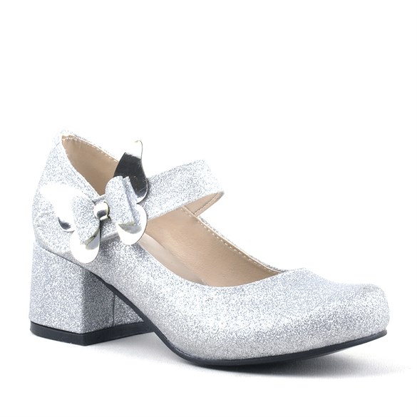 Winx Gümüş Işıltılı Kelebekli Kız Çocuk Topuklu Ayakkabı