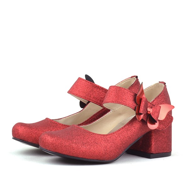 Winx Kırmızı Işıltılı Kelebekli Kız Çocuk Topuklu Ayakkabı