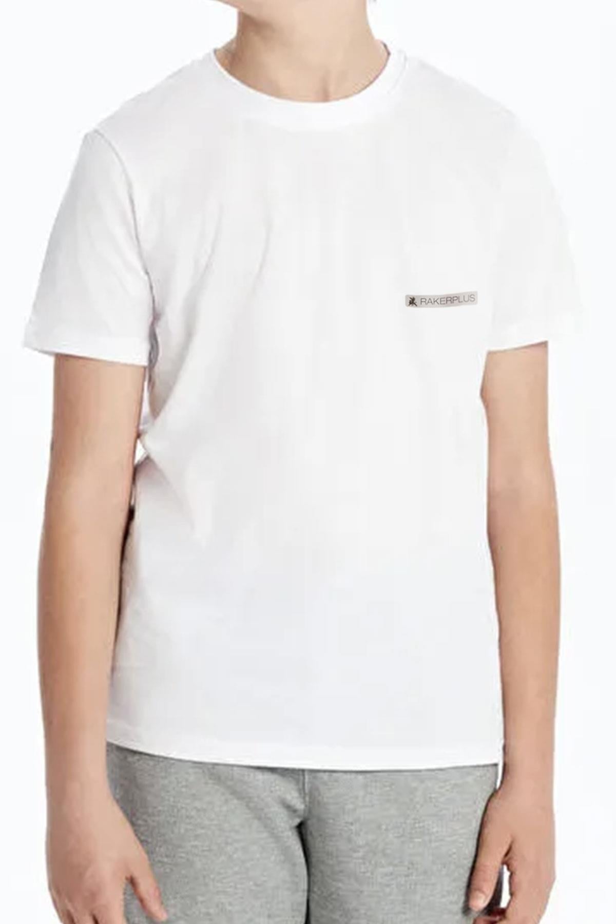 Rakerplus Beyaz %100 Pamuk Unisex Kısa Kollu Çocuk Tişört